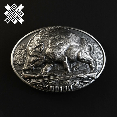 Belt buckle “Wild boar hunting”, 925 Sterling Silver Hunting buckle