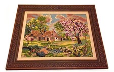 Vintage Fine French DMC Needlepoint Tapestry Framed Art- 32" x 25"