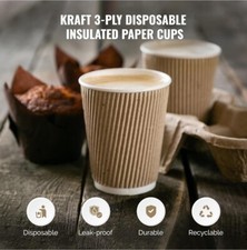 8 Oz/12 Oz Ripple 3 Ply Disposable Insulated Paper Cups for Tea Coffee Ca