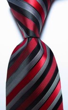 New Classic Striped Black White Red JACQUARD WOVEN Silk Men's Tie Necktie
