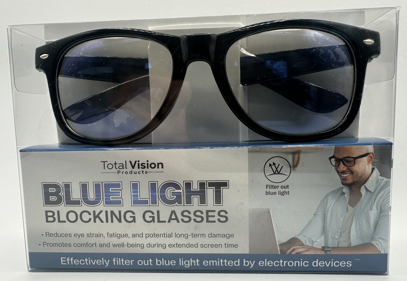 Total Vision Blue Light Blocking Glasses with Dark Frames for Eye Strain Relief