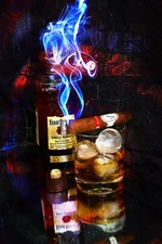 16 x 24 Four Roses Bourbon and Davidoff Blend Cigar Fine Art Painting on Canvas