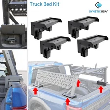 SYNETICUSA 4pcs Truck Bed Adapter Kit Aluminum Black for Ladder Rack Chevy GMC