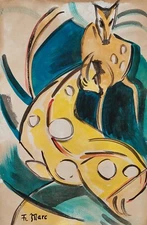 Franz Marc Signed German Expressionist Oil Painting on Canvas - Blue Rider Art