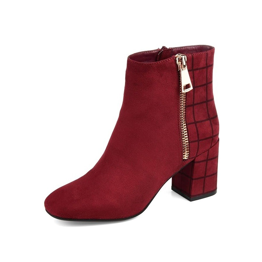 Botines al tobillo Journee Collection para mujer 9 M borgoña rejilla tacón bloque nuevos en caja yp8