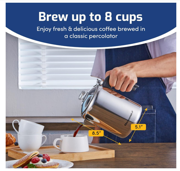 Heavy Duty Stove Top Percolator Yosemite Coffee Pot Maker Stainless Steel 8-Cup