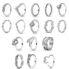 Rings 925 Sterling Silver Genuine Infinite Flower Sparkling Princess Heart Women