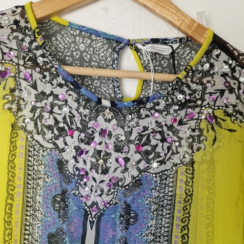 Nightingales Black Yellow Blue Multi Pattern Sheer Floaty Top UK Size 16 BNWT - Picture 4 of 9