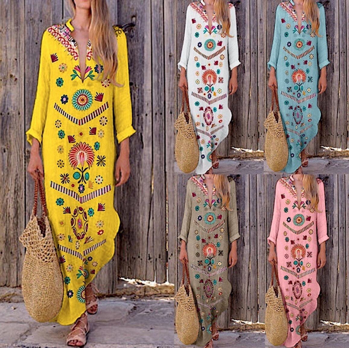 PerZeal Abito Midi Donna Vintage Bohémien - Vestito Dashiki Africano Con Stampa Etnica, Manica Corta, Scollo Rotondo - Per Matrimoni, Feste E Tempo Libero (Taglie S-XXXL)
