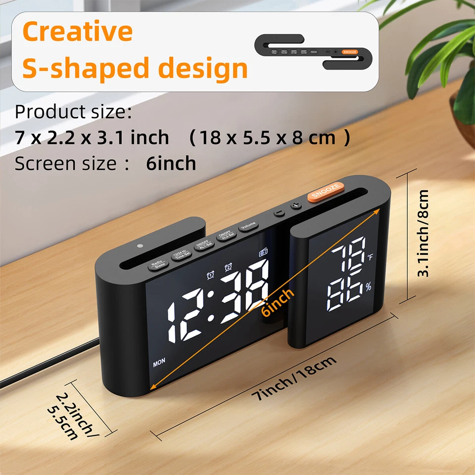 Wireless Weather Station Clock LED Dual-screen Thermometer Hygrometer w/FM Radio - Image 2 of 4