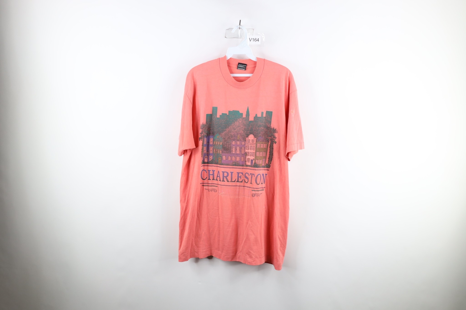 T shirt vintage anni 90 streetwear uomo XL faded spell out Charleston fila arcobaleno USA