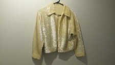 Vtg 1950s Sequin Cardigan Sweater Sleeve 17" Ivory Shimmer Fully Sequined Small