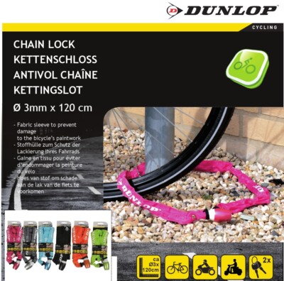 Dunlop Bike Chain Lock Bicycle Motorcycle Scooter Antitheft 120cm