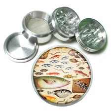 Vintage Fishing D3 Themed Aluminum Herb Grinder 63mm 4 Piece Hand Mueller 