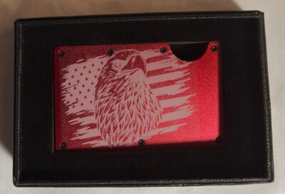 LASER ENGRAVED RFID WALLET - RED- ''FLAG / EAGLE'' NEW