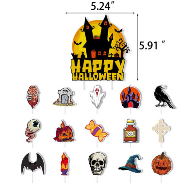Halloweendeko 16 Stück Caketopper Tortenaufsteller Happy Halloween