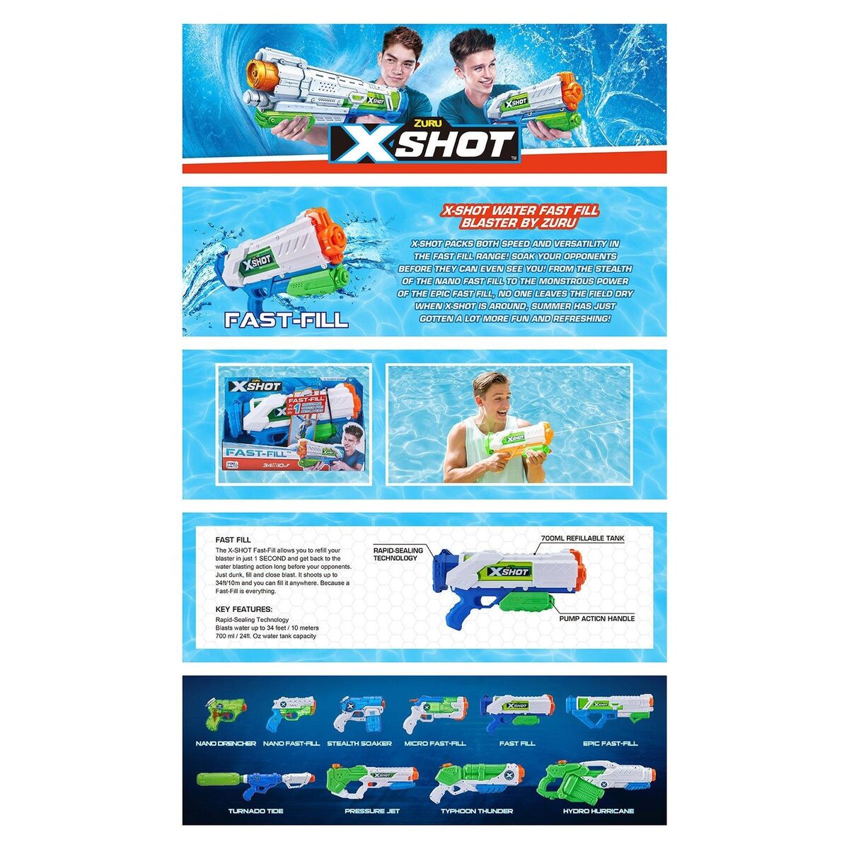 ZURU X-Shot Water Warfare Epic Fast-Fill Water Blaster