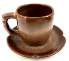 Vintage Frankoma Plainsman Brown Satin Stoneware 5C 8 oz Cup + 5E Saucer EUC
