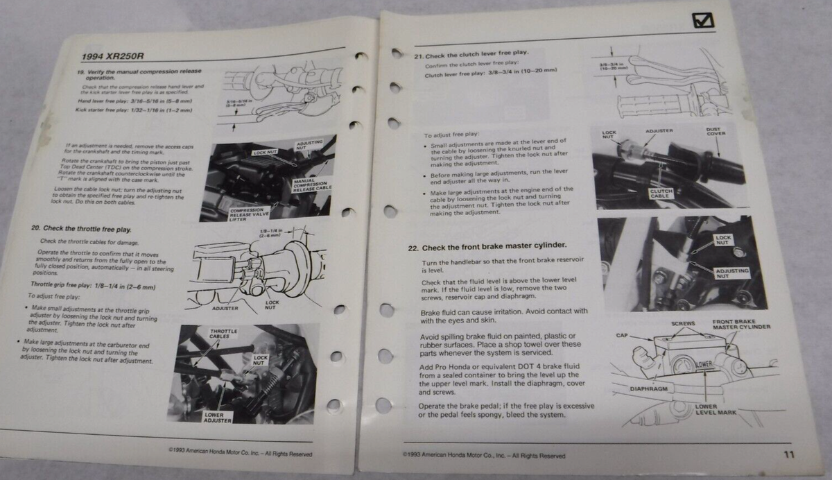 OEM 1994 94 HONDA XR250R XR 250 XR250 SET UP INSTRUCTION OEM 1994 94 HONDA XR250R XR 250 XR250 SET UP INSTRUCTION