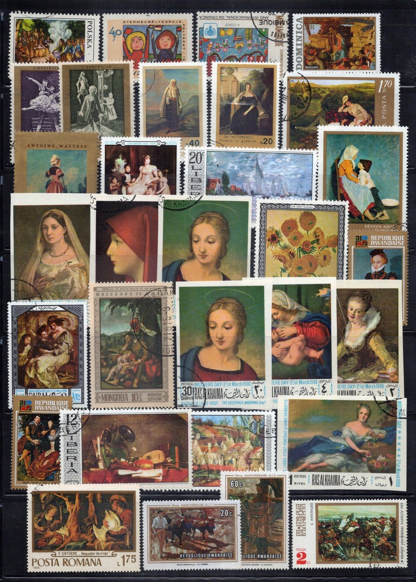 Art Stamp Collection MNH/Used Women Still Life Flowers Paintings
