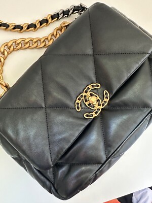 Auth 23C CHANEL 19 Bag Black Small AS1160B04852 Lambskin Purse | eBay