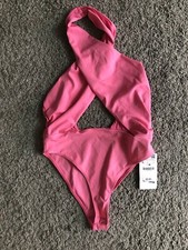Zara Large Pink Twist Neck Backless Bodysuit BNWT