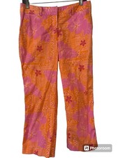 Lilly Pulitzer White Label Floral Pink Orange Sneaky Tiki Capris size 6 Luau BBQ