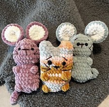 Hand Crocheted Cat  Mice Set Of 3 Items Stuffed Animal Plush Knitted Toy