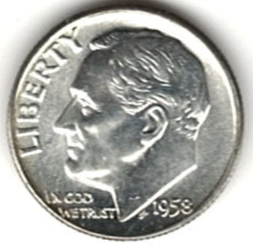 1958 ROOSEVELT DIME in BRILLIANT UNCIRCULATED CONDITION stk R-66