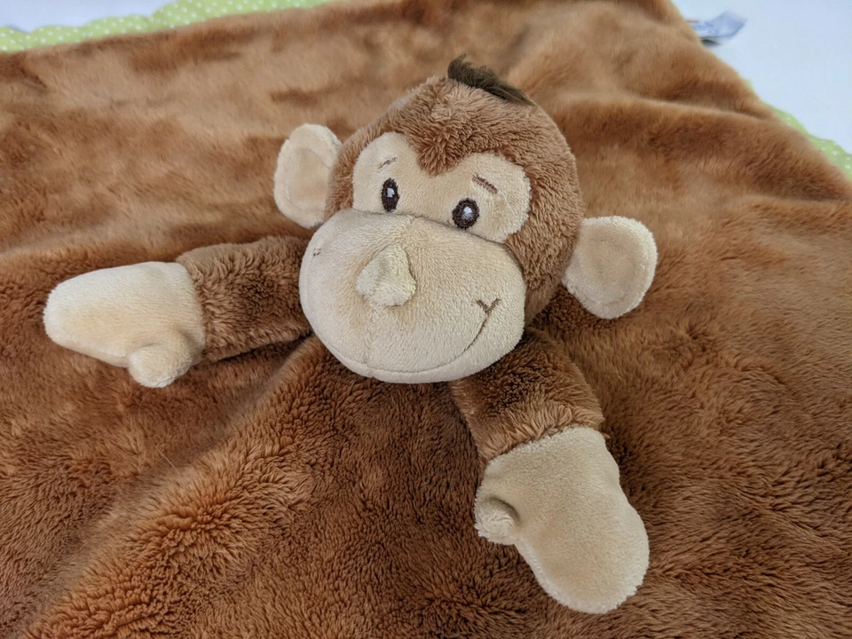 Aurora Baby Brown Monkey Lovey Security Blanket Green Polka Dots Stuffed Animal  - Image 4 of 4