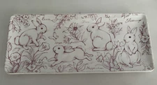 Vtg Certified International Pink White Bunny Easter Rectangle Plate RARE READ