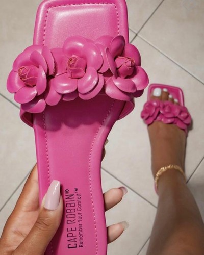 New Cape Robbin Pink/Black Flower Slides | eBay