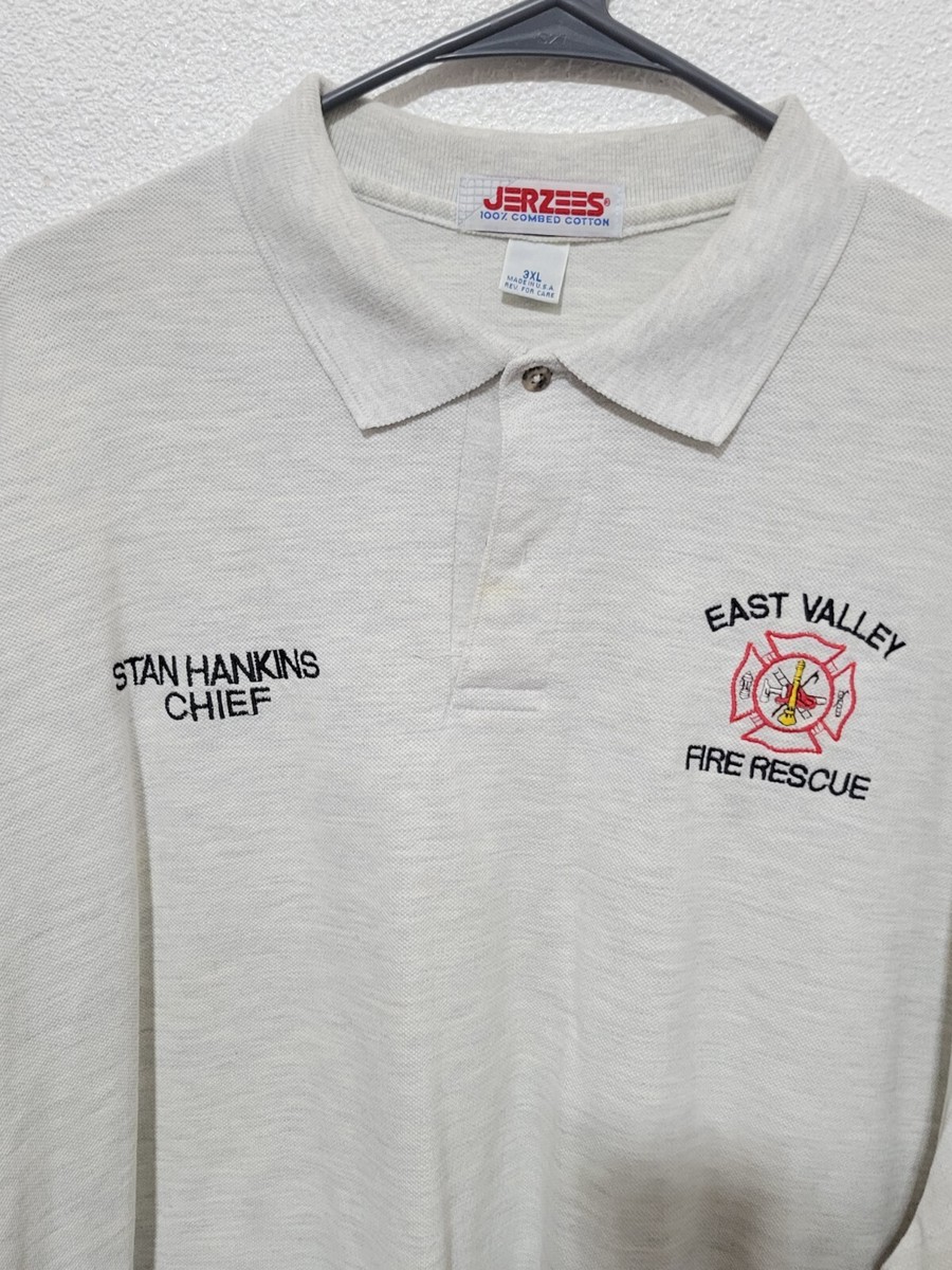JERZEES Polo Shirt Men 3XL Beige Stan Hankins Chief East Valley Fire Rescue Slit View 5