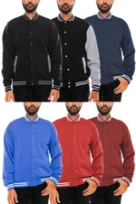 MENS CASUAL VARSITY JACKET BOMBER JACKET HIP PLAIN LETTERMAN JACKET WINDBREAKER