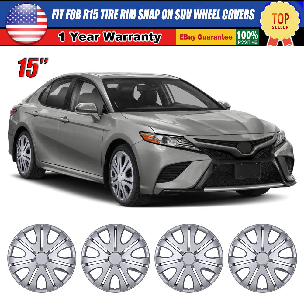 4PCS 15-Inch Silver Lacquer ABS Hubcaps for Chevy Toyota Dodge Kia