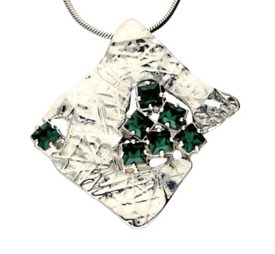 Design 925 Silber ANHÄNGER mit SWAROVSKI Cristal Emerald 3,8cm Lang, Grün, ETUI