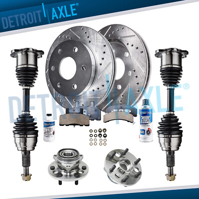 Front DRILLED Brake Rotors + Pads + Wheel Bearings + Axles for Chevy K1500 K2500