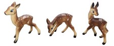Lot of 3 Vintage Hard Plastic Deer Figurines Big Eyes Bambi Christmas Decor