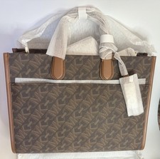 Michael Kors Gigi Large Logo Grab Tote Handbag Bag Brown SignatureGold