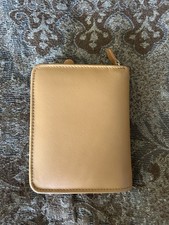 Small Tan Geniune Leather Wallet W/ ID Window, Card Sleeves, And Zip Pocket