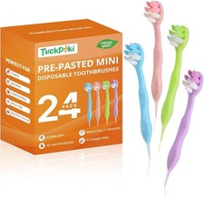 24 Pack Pre Pasted Mini Travel Toothbrushes Individually Wrapped Disposable Soft