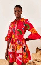 Farm Rio Red Mixed Fruits Dress Size Medium AU 10 US 6 Belt Mini Cotton