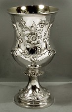 Large English Sterling Silver Goblet 1856 HAND DECORATED