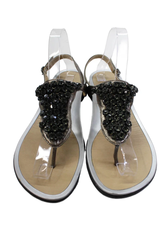 Vaneli Womens Metallic Crystal Detail Slingback Thong Sandals Brown Size 10N - Image 2 of 4