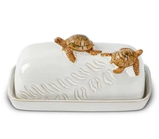Turtle Stylish Ceramic Butter Dish Covered with Lid and Handle - Modern Countert