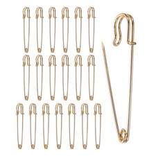20 Pcs Large Safety Pins 3"x 0.5" Alloy Brooches for Clothes Sewing, Light Gold