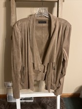 Bagatelle Collection Faux Suede Waterfall Draped Open Front Jacket TaupeBrown XL
