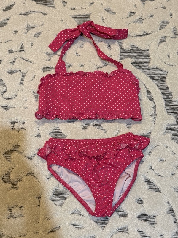 Kelly’s kids Pink Polka Dot Ruffle Bikini Swimsuit Bathing Suit Size 14/16