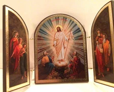 Russian wood icon Triptych  "The Resurrection of Jesus Christ"   8" x  5"