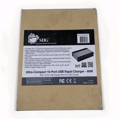 SIIG 60W 10-Port USB Charger with Fast Charge 2.4A Oversurge Protection - 